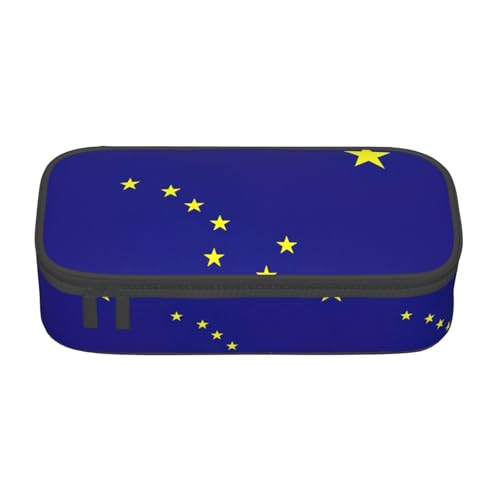 YQTGBCED Federmäppchen mit Alaska-Staatsflaggen-Druck, großes Fassungsvermögen, mit Organizer, Oxford-Stoffmaterial, mehrere Fächer, Schwarz , Einheitsgröße, Kosmetiktasche von YQTGBCED
