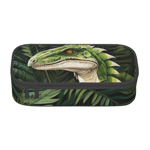 YQTGBCED Federmäppchen mit Dinosaurier-Palmblatt-Druck, großes Fassungsvermögen, mit Organizer, Oxford-Stoffmaterial, mehrere Fächer, Schwarz , Einheitsgröße, Kosmetiktasche von YQTGBCED