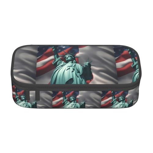 YQTGBCED Federmäppchen mit Freiheitsstatue-Flagge, großes Fassungsvermögen, mit Organizer, Oxford-Stoffmaterial, mehrere Fächer, Schwarz , Einheitsgröße, Kosmetiktasche von YQTGBCED