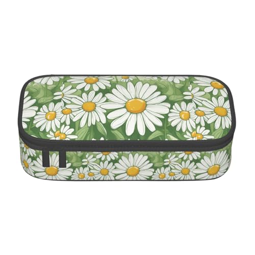 YQTGBCED Federmäppchen mit Gänseblümchen-Aufdruck, großes Fassungsvermögen, mit Organizer, Oxford-Stoffmaterial, mehrere Fächer, Schwarz , Einheitsgröße, Kosmetiktasche von YQTGBCED