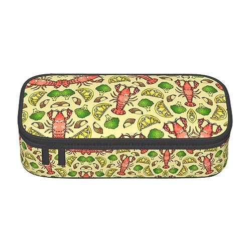 YQTGBCED Federmäppchen mit Hummer- und Zitronenmuster, multifunktionales Federmäppchen, großes Fassungsvermögen, Stift-Organizer-Tasche, Schwarz , Einheitsgröße, Schlüsseletui von YQTGBCED