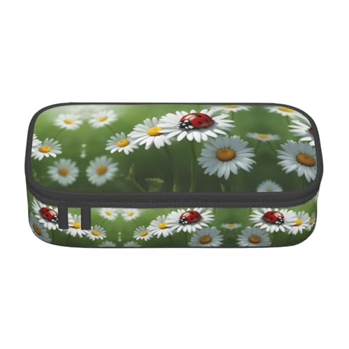 YQTGBCED Federmäppchen mit Marienkäfer auf Gänseblümchen-Druck, multifunktionales Federmäppchen, großes Fassungsvermögen, Stift-Organizer-Tasche, Schwarz , Einheitsgröße, Schlüsseletui von YQTGBCED
