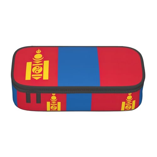 YQTGBCED Federmäppchen mit Mongolischer Flagge, großes Fassungsvermögen, mit Organizer, Oxford-Stoffmaterial, mehrere Fächer, Schwarz , Einheitsgröße, Kosmetiktasche von YQTGBCED