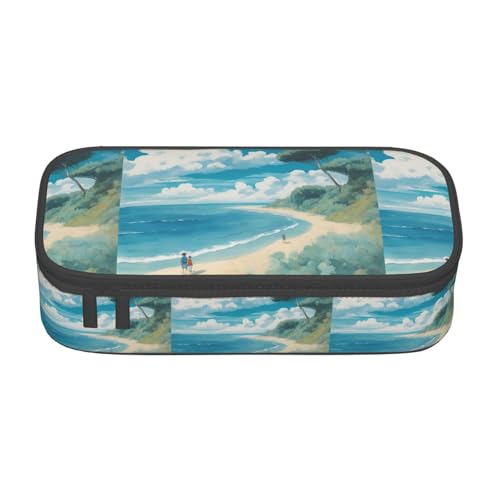 YQTGBCED Federmäppchen mit Muscheln am Strand, großes Fassungsvermögen, mit Organizer, Oxford-Stoffmaterial, mehrere Fächer, Schwarz , Einheitsgröße, Kosmetiktasche von YQTGBCED