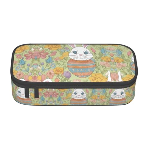 YQTGBCED Federmäppchen mit Osterhasen-Blumendruck, multifunktionales Federmäppchen, großes Fassungsvermögen, Stift-Organizer-Tasche, Schwarz , Einheitsgröße, Schlüsseletui von YQTGBCED