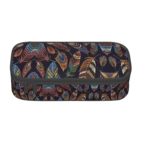 YQTGBCED Federmäppchen mit Pfauenfeder-Druck, multifunktionales Federmäppchen, großes Fassungsvermögen, Stift-Organizer-Tasche, Schwarz , Einheitsgröße, Schlüsseletui von YQTGBCED