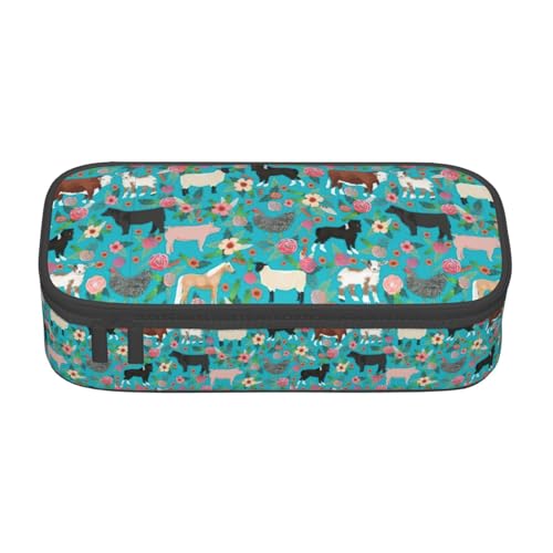 YQTGBCED Federmäppchen mit Schaf-Druck, großes Fassungsvermögen, mit Organizer, Oxford-Stoffmaterial, mehrere Fächer, Schwarz , Einheitsgröße, Kosmetiktasche von YQTGBCED