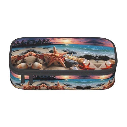 YQTGBCED Federmäppchen mit Seestern und Korallen am Strand, multifunktionales Federmäppchen, großes Fassungsvermögen, Stift-Organizer-Tasche, Schwarz , Einheitsgröße, Schlüsseletui von YQTGBCED