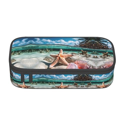 YQTGBCED Federmäppchen mit Seestern und Korallen am Strand, multifunktionales Federmäppchen, großes Fassungsvermögen, Stift-Organizer-Tasche, Schwarz , Einheitsgröße, Schlüsseletui von YQTGBCED