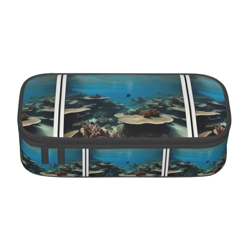 YQTGBCED Federmäppchen mit Unterwasser-Motiv und Ozeanblick, großes Fassungsvermögen, mit Organizer, Oxford-Stoffmaterial, mehrere Fächer, Schwarz , Einheitsgröße, Kosmetiktasche von YQTGBCED