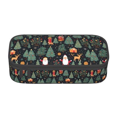 YQTGBCED Federmäppchen mit Weihnachtsmotiv und Weihnachtsmann-Druck, großes Fassungsvermögen, Oxford-Stoffmaterial, mehrere Fächer, Schwarz , Einheitsgröße, Kosmetiktasche von YQTGBCED