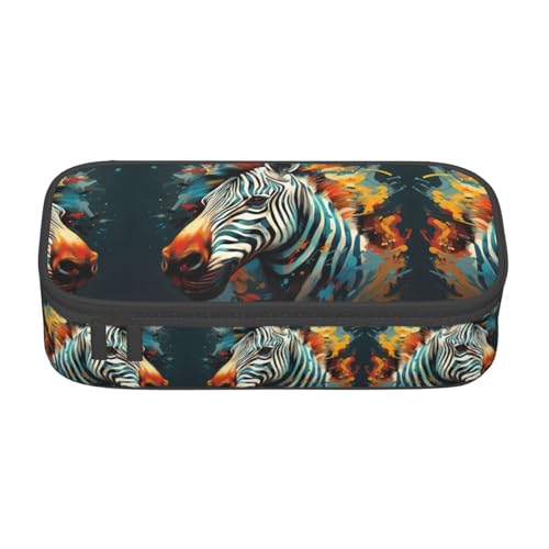 YQTGBCED Federmäppchen mit abstraktem Tier-Zebramuster, multifunktionales Federmäppchen, großes Fassungsvermögen, Stift-Organizer-Tasche, Schwarz , Einheitsgröße, Schlüsseletui von YQTGBCED