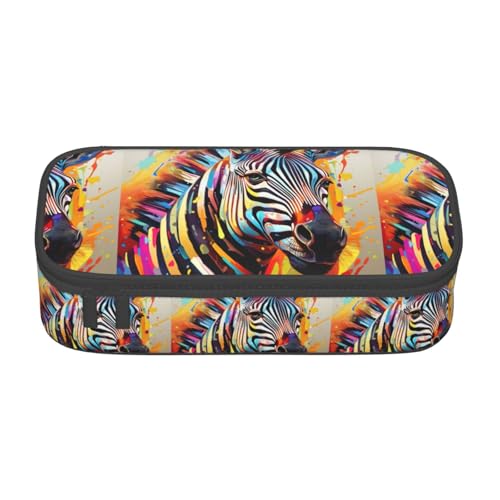 YQTGBCED Federmäppchen mit abstraktem Zebramuster, großes Fassungsvermögen, mit Organizer, Oxford-Stoffmaterial, mehrere Fächer, Schwarz , Einheitsgröße, Kosmetiktasche von YQTGBCED
