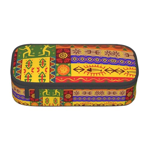 YQTGBCED Federmäppchen mit afrikanischem Nationalmuster, multifunktionales Federmäppchen, großes Fassungsvermögen, Stift-Organizer-Tasche, Schwarz , Einheitsgröße, Schlüsseletui von YQTGBCED