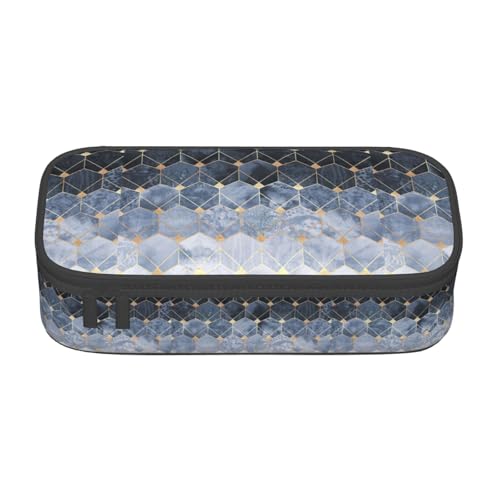 YQTGBCED Federmäppchen mit blauem Sechseck- und Diamant-Druck, großes Fassungsvermögen, mit Organizer, Oxford-Stoffmaterial, mehrere Fächer, Schwarz , Einheitsgröße, Kosmetiktasche von YQTGBCED