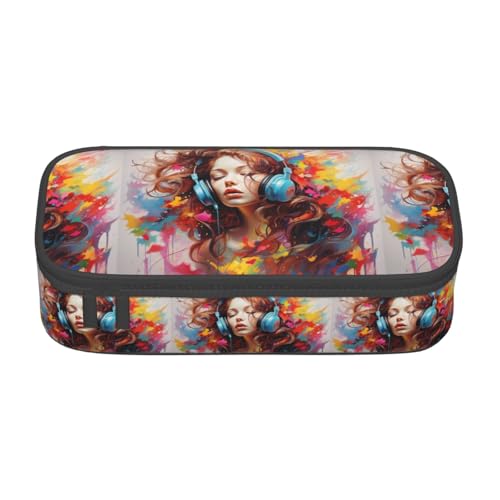 YQTGBCED Federmäppchen mit buntem Musikdruck, großes Fassungsvermögen, mit Organizer, Oxford-Stoffmaterial, mehrere Fächer, Schwarz , Einheitsgröße, Kosmetiktasche von YQTGBCED