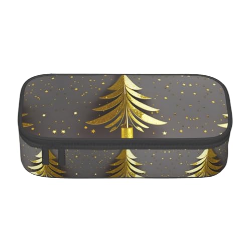 YQTGBCED Federmäppchen mit goldenem Glitzer-Weihnachtsbaum-Druck, multifunktionales Federmäppchen, großes Fassungsvermögen, Stift-Organizer-Tasche, Schwarz , Einheitsgröße, Schlüsseletui von YQTGBCED