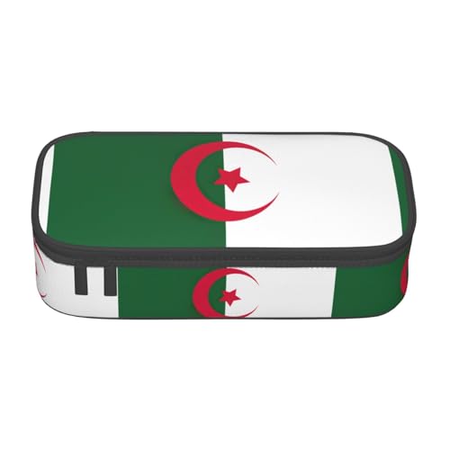 YQTGBCED Federmäppchen mit großem Fassungsvermögen, mit Organizer, Oxford-Stoffmaterial, mehrere Fächer, Motiv: Flagge von Algerien, Schwarz , Einheitsgröße, Kosmetiktasche von YQTGBCED