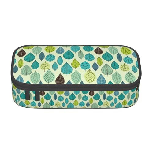 YQTGBCED Federmäppchen mit minimalem Blattmuster, großes Fassungsvermögen, mit Organizer, Oxford-Stoffmaterial, mehrere Fächer, Schwarz , Einheitsgröße, Kosmetiktasche von YQTGBCED