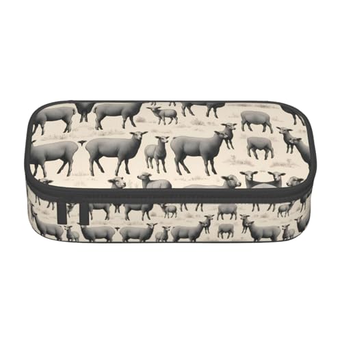 YQTGBCED Federmäppchen mit niedlichem Schaf-Lamm-Druck, multifunktionales Federmäppchen, großes Fassungsvermögen, Stift-Organizer-Tasche, Schwarz , Einheitsgröße, Schlüsseletui von YQTGBCED