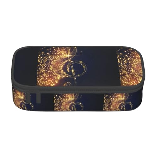 YQTGBCED Goldene Musiknoten mit heruntergefallenem glänzendem Sternendruck, großes Fassungsvermögen, Federmäppchen mit Organizer, Oxford-Stoffmaterial, mehrere Fächer, Schwarz , Einheitsgröße von YQTGBCED