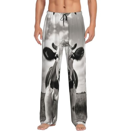 YQTGBCED Herren-Loungehose mit Kuh-Motiv, bequeme Schlafhose für Herren, zum Entspannen zu Hause oder für faule Wochenenden, Schwarz , L von YQTGBCED