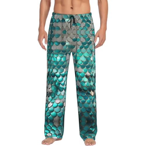 YQTGBCED Herren-Loungehose mit Meerjungfrauen-Schuppen-Druck, bequeme Schlafhose für Männer, zum Entspannen zu Hause oder für faule Wochenenden, Schwarz , M von YQTGBCED