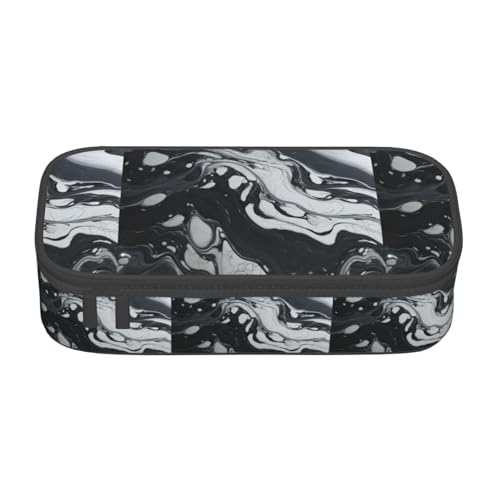 YQTGBCED Stifteetui mit großem Fassungsvermögen, schwarz-weißes Marmor-Motiv, mit Organizer, Oxford-Stoffmaterial, mehrere Fächer, Schwarz , Einheitsgröße, Kosmetiktasche von YQTGBCED