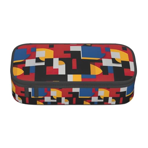 YQTGBCED Zusammensetzung in Rot, Gelb, Blau und Schwarz, großes Fassungsvermögen, Stifteetui mit Organizer, Oxford-Stoffmaterial, mehrere Fächer, Schwarz , Einheitsgröße, Kosmetiktasche von YQTGBCED