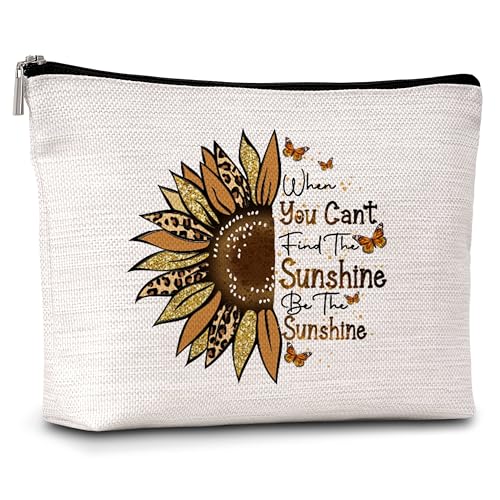 B07 Make-up-Tasche mit Aufschrift "When You Can't Find the Sunshine Be the Sunshine", inspirierende Geschenke für Freunde, Teenager, Mädchen, Frauen, Sonnenblumen-Geschenk, Bunt von YQV