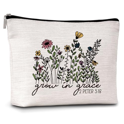 YQV Grow In Grace Make-up-Tasche, inspirierende Geschenke für Freunde, Teenager, Mädchen, Frauen, christliche Schrift, B11, Bunt von YQV