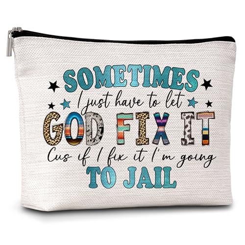 YQV Kosmetiktasche mit Aufschrift "Sometimes I Just Have To Let God Fix It", inspirierende Geschenke für Freunde, Teenager, Mädchen, Frauen, christliche Schrift, B10, Bunt von YQV