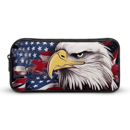 YQYBF Federmäppchen mit großem Fassungsvermögen, Amerika, US-Flagge, Weißkopfseeadler, Stifttasche, niedlicher Reißverschluss, Kosmetiktasche, Aufbewahrungstasche für Damen und Herren, Stil:, von YQYBF