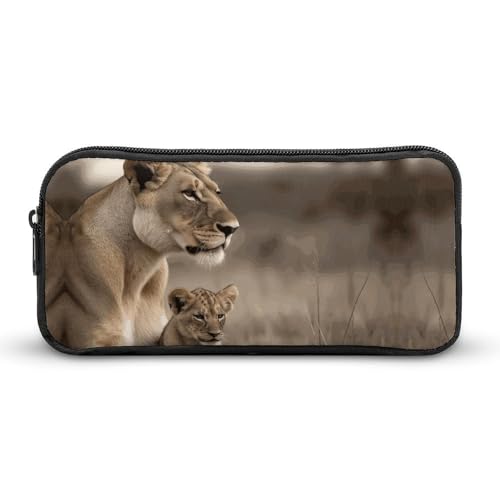YQYBF Federmäppchen mit großem Fassungsvermögen, Löwin mit Cub, niedlicher Reißverschluss, Kosmetiktasche, Aufbewahrungstasche für Damen und Herren, Stil:, 22*12*5cm von YQYBF