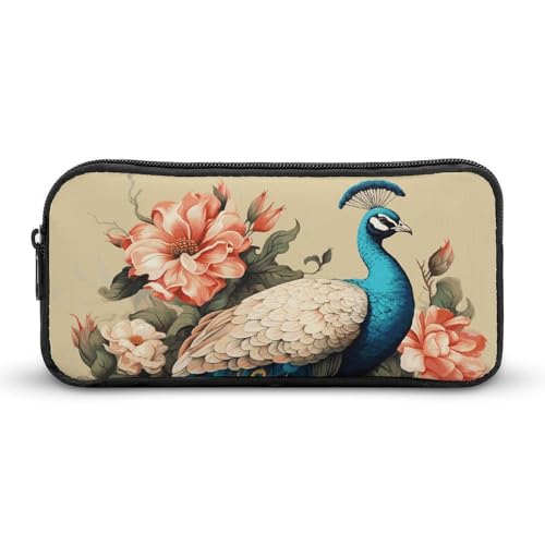 YQYBF Federmäppchen mit großem Fassungsvermögen, Pfau und Blumen, niedlicher Reißverschluss, Kosmetiktasche, Aufbewahrungstasche für Damen und Herren, Stil:, 22*12*5cm YQYBF Federmäppchen mit großem Fassungsvermögen, Pfau und Blumen, niedlicher Reißverschluss, Kosmetiktasche, Aufbewahrungstasche für Damen und Herren, Stil:, 22*12*5cm von YQYBF