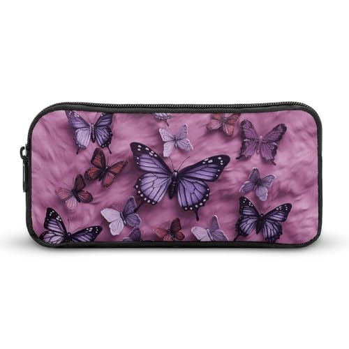 YQYBF Federmäppchen mit großem Fassungsvermögen, alle Schmetterlinge sind auf violettem Hintergrund, Stifteetui, niedlicher Reißverschluss, Kosmetiktasche, Aufbewahrungstasche für Damen und Herren, von YQYBF