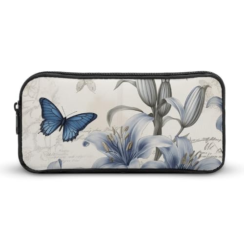 YQYBF Federmäppchen mit großem Fassungsvermögen, blaue Blume, Stifttasche, niedlicher Reißverschluss, Kosmetiktasche, Aufbewahrungstasche für Damen und Herren, Stil:, 22*12*5cm von YQYBF