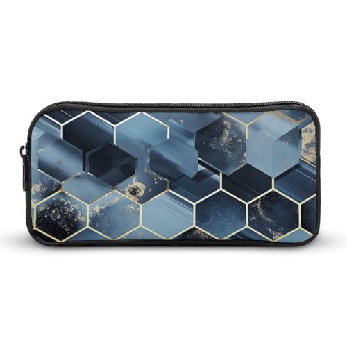 YQYBF Federmäppchen mit großem Fassungsvermögen, blaue Sechsecke und Strasssteine, niedlicher Reißverschluss, Kosmetiktasche, Aufbewahrungstasche für Damen und Herren, Stil:, 22*12*5cm von YQYBF