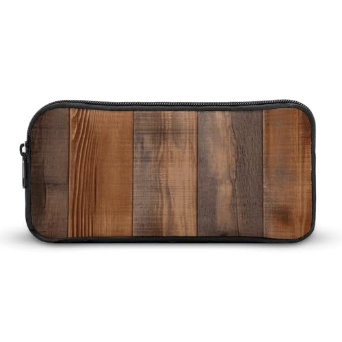 YQYBF Federmäppchen mit großem Fassungsvermögen, braunes Holz-Federmäppchen, niedlicher Reißverschluss, Kosmetiktasche, Aufbewahrungstasche für Damen und Herren, Stil:, 22*12*5cm von YQYBF