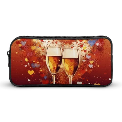 YQYBF Federmäppchen mit großem Fassungsvermögen, buntes Herz, Champagner, niedlicher Reißverschluss, Kosmetiktasche, Aufbewahrungstasche für Damen und Herren, Stil:, 22*12*5cm von YQYBF