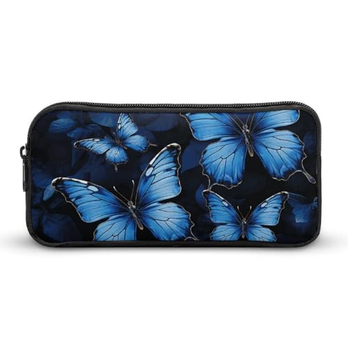 YQYBF Federmäppchen mit großem Fassungsvermögen, dunkelblaue Schmetterlinge, Stifteetui, niedlicher Reißverschluss, Kosmetiktasche, Aufbewahrungstasche für Damen und Herren, Stil:, 22*12*5cm von YQYBF