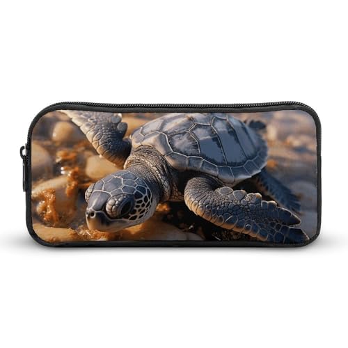 YQYBF Federmäppchen mit großem Fassungsvermögen, niedliche Meeresschildkröte, die am Strand krabbelt, niedlicher Reißverschluss, Kosmetiktasche, Aufbewahrungstasche für Damen und Herren, 22 x 12 x 5 von YQYBF