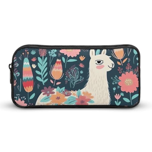 YQYBF Federmäppchen mit großem Fassungsvermögen, niedliches Lama-Blumenmuster, niedlicher Reißverschluss, Kosmetiktasche, Aufbewahrungstasche für Damen und Herren, Stil:, 22*12*5cm von YQYBF