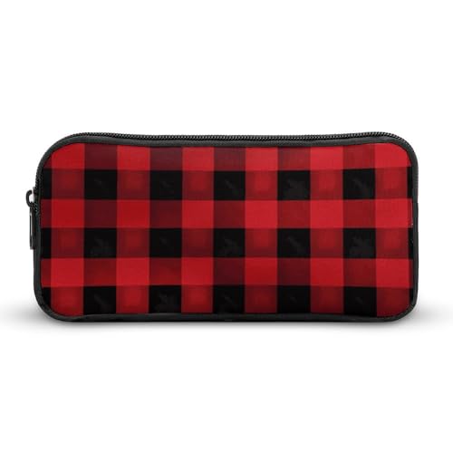 YQYBF Federmäppchen mit großem Fassungsvermögen, rot/schwarz, Büffelkaro, kariert, Stifttasche, niedlicher Reißverschluss, Kosmetiktasche, Aufbewahrungstasche für Damen und Herren, Stil:, 22*12*5cm von YQYBF