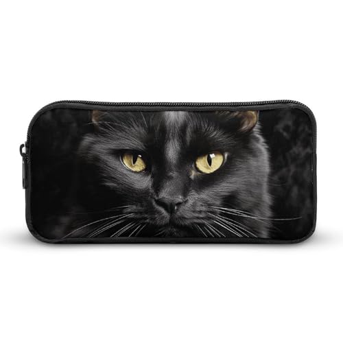 YQYBF Federmäppchen mit großem Fassungsvermögen, schwarze Katze auf schwarzem Hintergrund, niedlicher Reißverschluss, Kosmetiktasche, Aufbewahrungstasche für Damen und Herren, Stil:, 22*12*5cm von YQYBF
