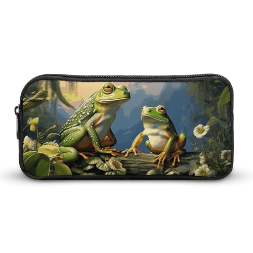 YQYBF Federmäppchen mit großem Fassungsvermögen, viele Frösche singen auf den Ästen, Sommer, Schmetterlinge, See, Wasser, Stifteetui, niedlicher Reißverschluss, Kosmetiktasche, Aufbewahrungstasche für von YQYBF