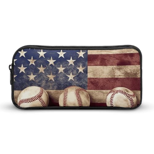 YQYBF Federmäppchen mit großer Kapazität, amerikanische Flagge und Baseball-Stifttasche, niedlicher Reißverschluss, Kosmetiktasche, Aufbewahrungstasche für Damen und Herren, Stil:, 22*12*5cm von YQYBF