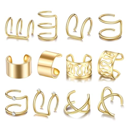 12 Stück Goldene Ear Cuffs, Ohrmanschetten Ohne Piercing, Earcuffs Gold, C-Form Ohrringe Für Damen, Als Geschenk Für Hochzeiten, Partys Und Tägliches Tragen, Ohrklemme Silber 12 Stück Goldene Ear Cuffs, Ohrmanschetten Ohne Piercing, Earcuffs Gold, C-Form Ohrringe Für Damen, Als Geschenk Für Hochzeiten, Partys Und Tägliches Tragen, Ohrklemme Silber von YQYCE
