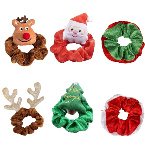6 PCS Haargummi Weihnachten, Weihnachtsspange, Weihnachts Haarschmuck für Damen und Mädchen, Festliche Haaraccessoires für Weihnachtsfeiern, Partys und Geschenke von YQYCE
