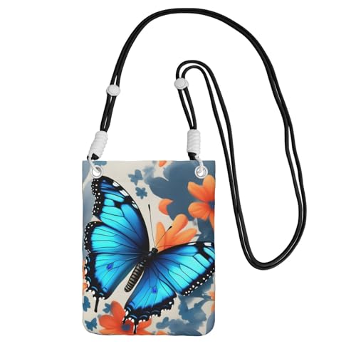 Blaue Umhängetasche mit Schmetterlings-Aufdruck, für Männer und Frauen, lässige Mini-Handygeldbörsen, Anti-Diebstahl-Handytasche, für Wandern, Reisen, Schwarz, Einheitsgröße von YQxwJL